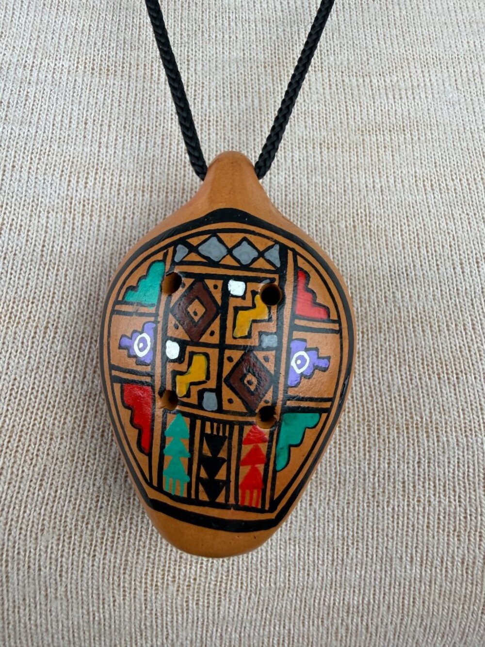 Vintage Hand-Painted Peruvian Ceramic Ocarina 27"